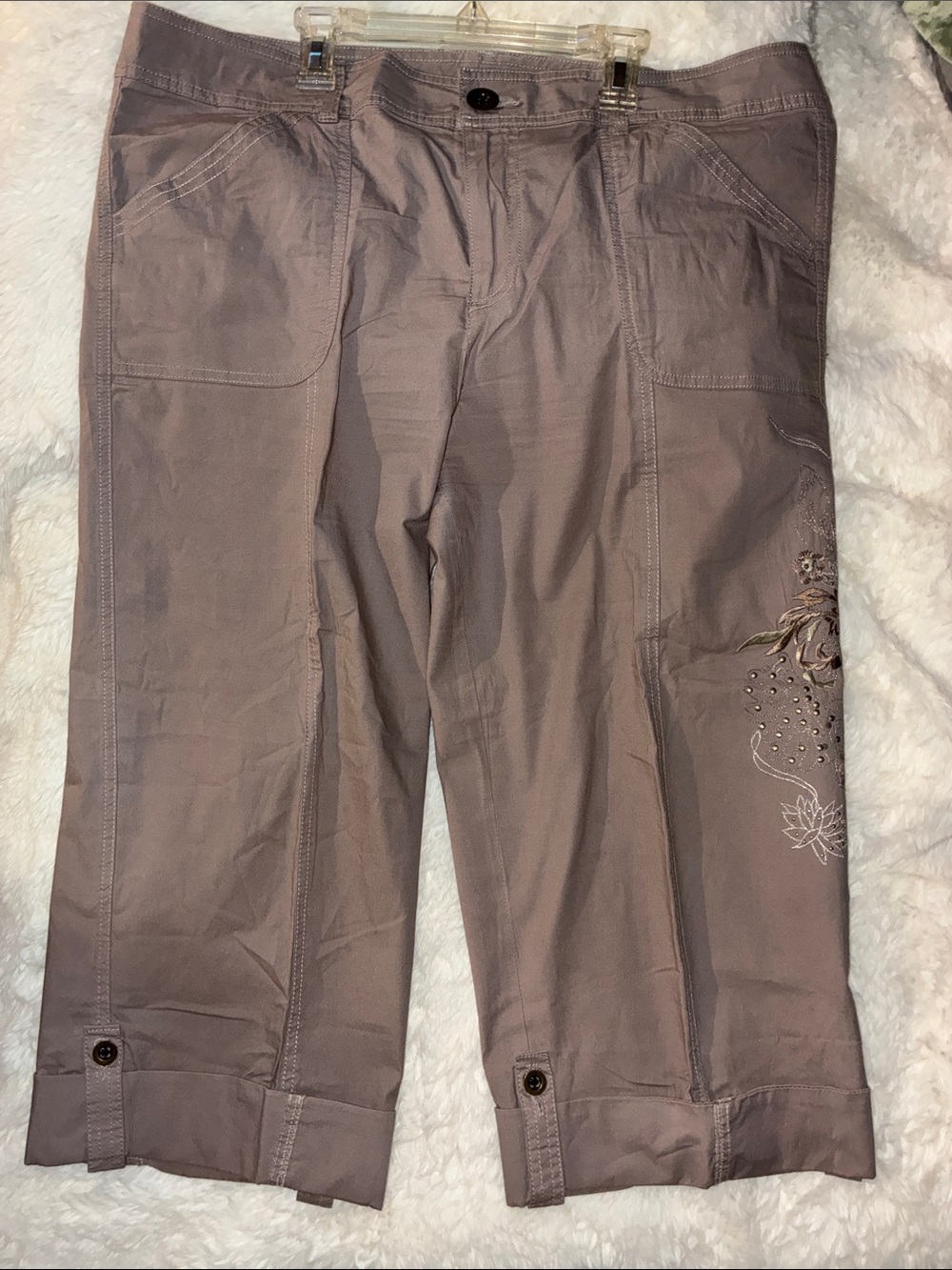 Style & Co. Taupe Cropped Embroidered Utility Pants